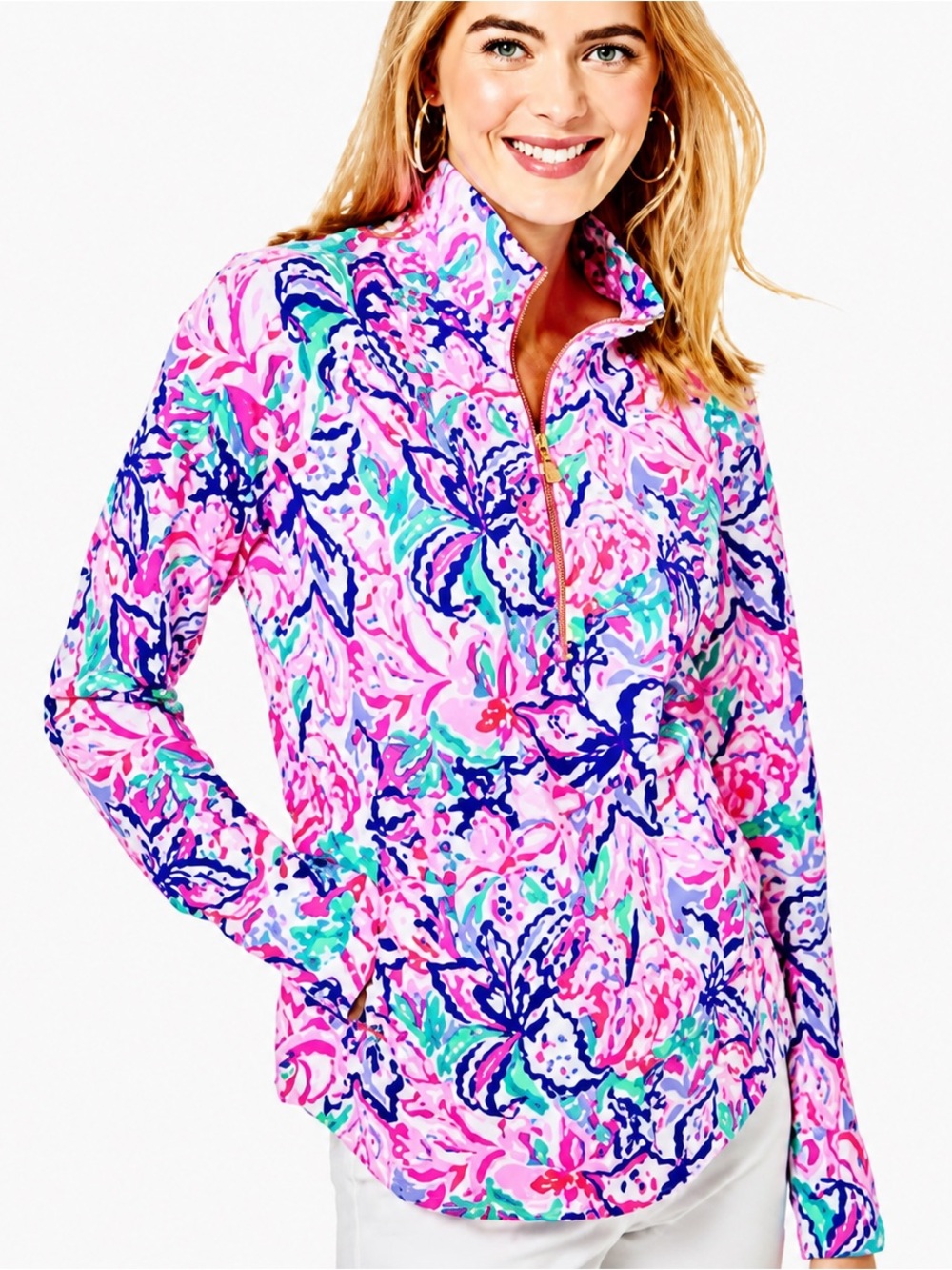 Lilly Pulitzer Women’s M Pink Purple Floral Skipper Popover Top Isn’t She Lilly